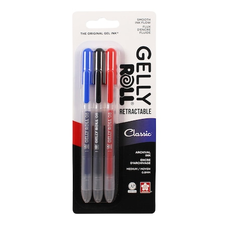 Sakura Gelly Roll Retractable Classic Black, Blue, Red, 3PK 50600